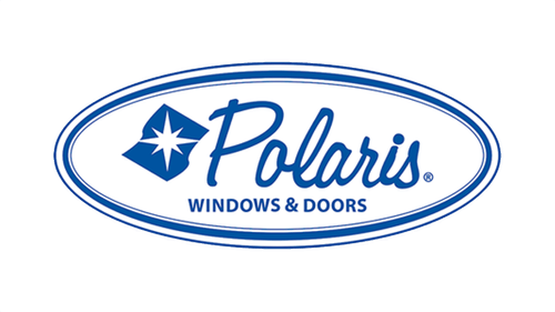 Polaris Windows & Doors logo featuring a blue star and text, relevant for roofing and exterior services offered by Alan Construction in Pittsburgh.