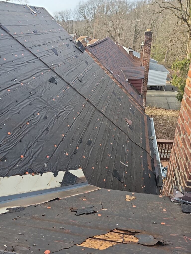 Roof deck covered with underlayment on a Brentwood home