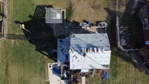 Aerial shot of a roof covered in underlayment mid project in Pittsburgh, Alan Construction