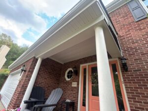 White porch ceiling and soffit over a brick front entry in Pittsburgh, Alan Construction