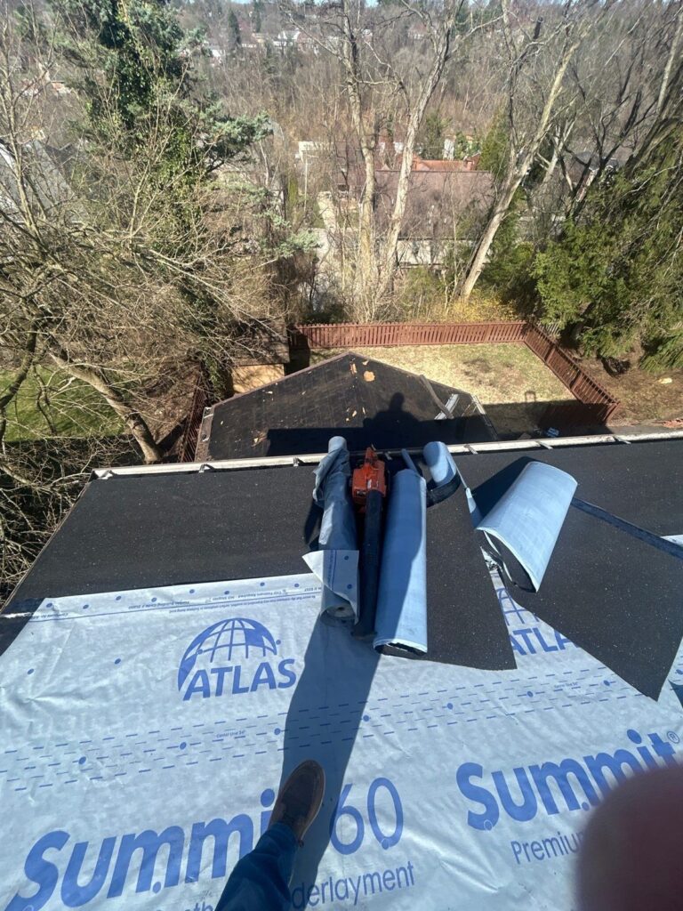 Synthetic underlayment along the ridge of a Mount Lebanon roof