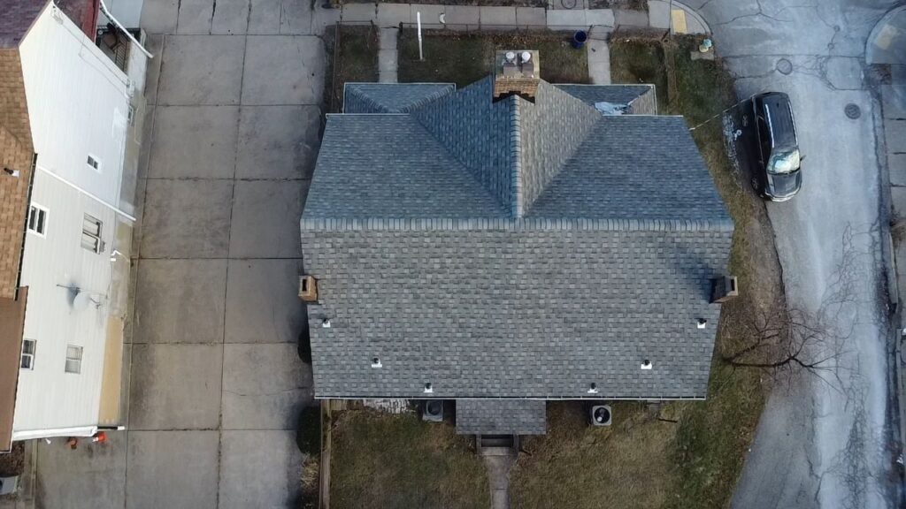 Finished roof on a Mount Washington home from above
