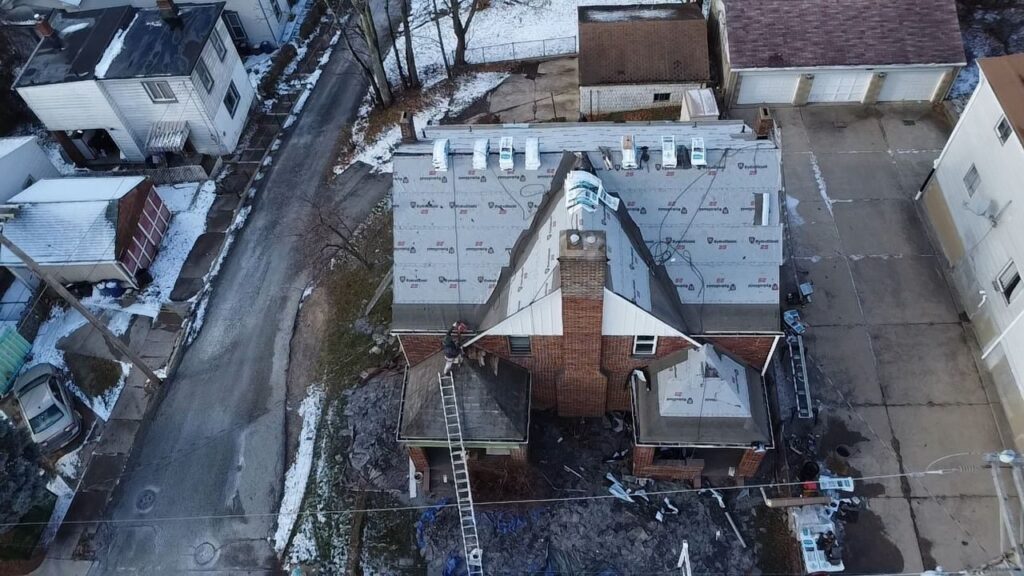 New Mount Washington roof seen from above in winter