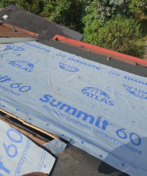 Synthetic underlayment going down during a Bethel Park roof replacement