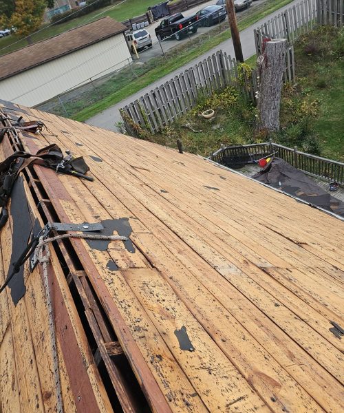 Roof deck exposed during a Pittsburgh tear off
