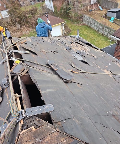 Roof repair detail during a Pittsburgh roof replacement