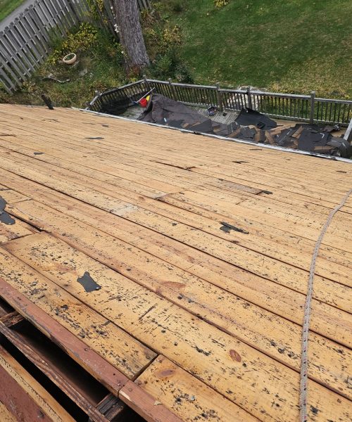 Roof deck exposed during a Pittsburgh tear off