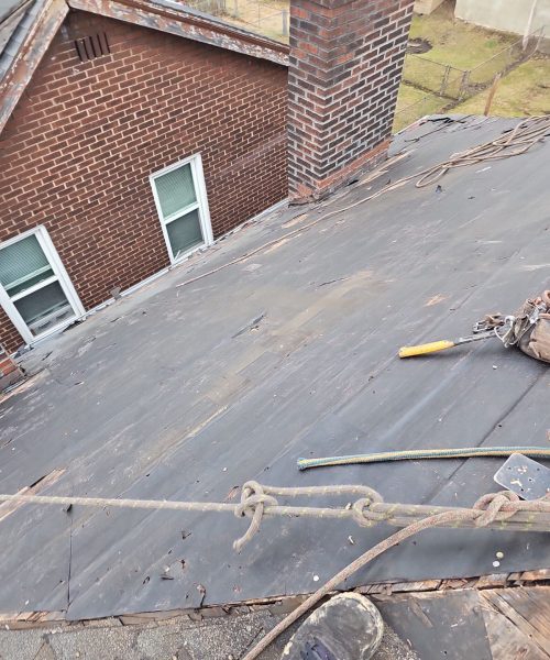 Roof deck exposed during a Pittsburgh tear off